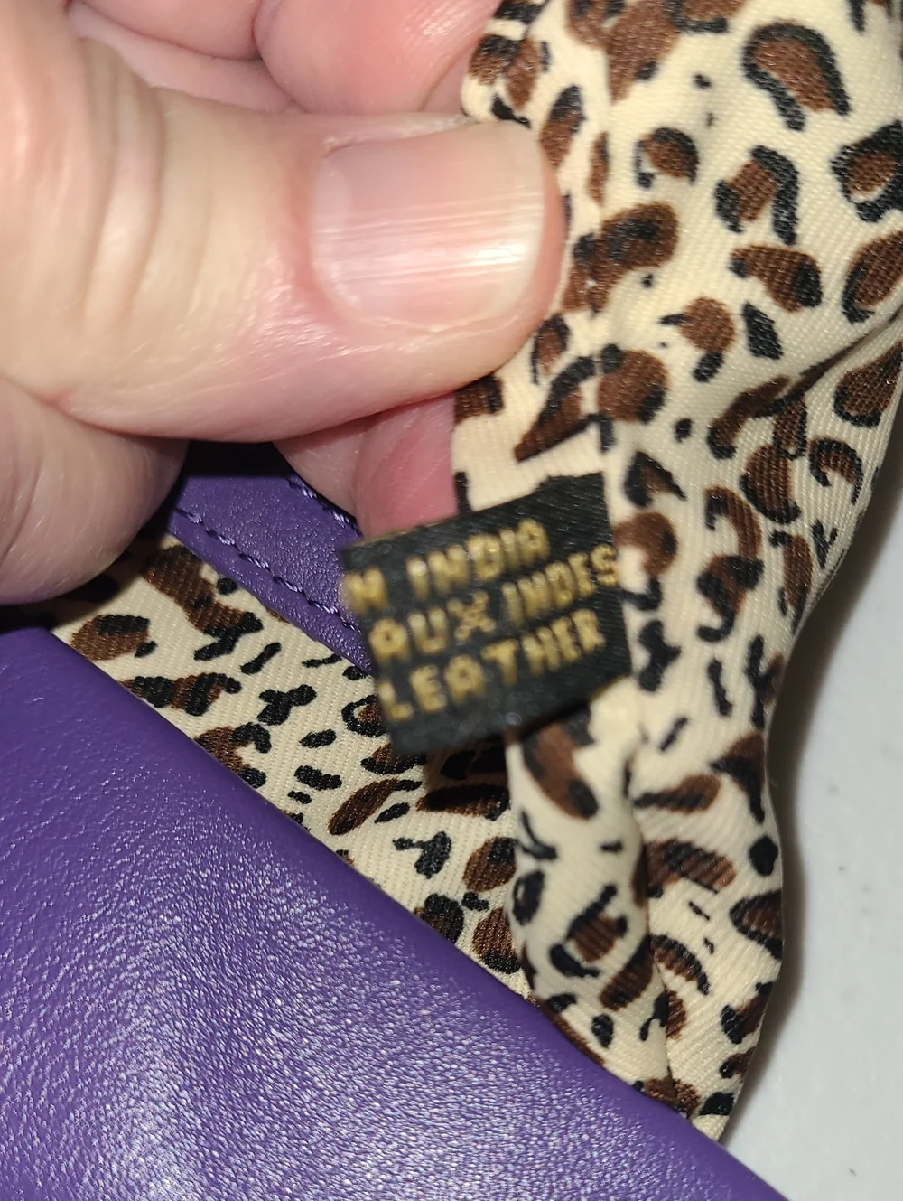 ILI Vintage 80's Leather Purple Fold-Over Shoulder Bag Satin Leopard Lining